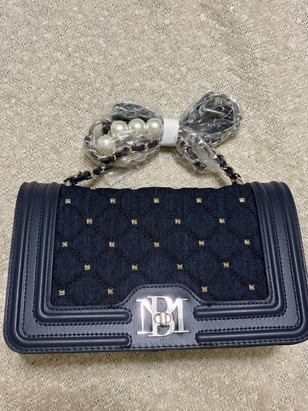 Badgley Mischka navy denim quilted